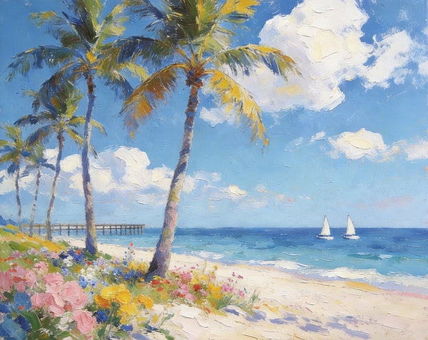 Original Landscape Paintings, Seashore Palm Tree Paintings, Buy Original Oil Paintings Online, Small Canvas Wall Art Paintings, Hand Painted Canvas Art-ArtWorkCrafts.com