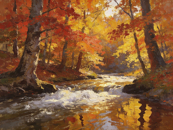 Small Oil Paintings on Canvas, An Autumn Brook through the Deep Woods, Hand Painted Canvas Art, Heavy Texture Artwork, Original Oil Paintings, Small Landscape Paintings-ArtWorkCrafts.com