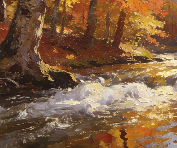 Small Oil Paintings on Canvas, An Autumn Brook through the Deep Woods, Hand Painted Canvas Art, Heavy Texture Artwork, Original Oil Paintings, Small Landscape Paintings-ArtWorkCrafts.com