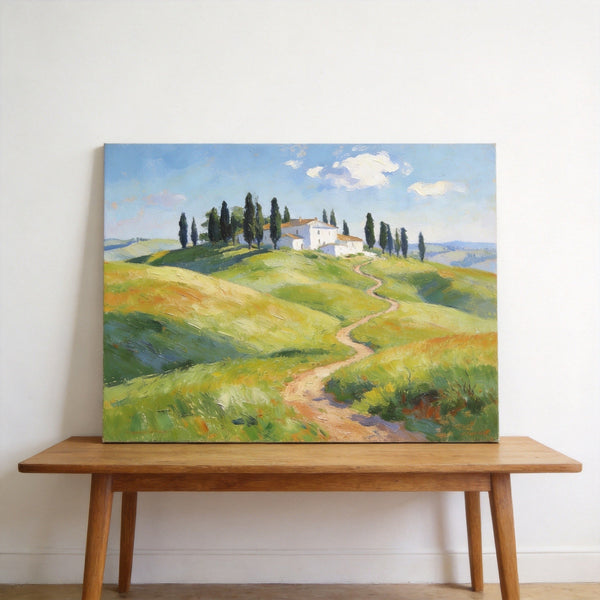 Summer Breeze Over the Tuscan Homestead, Buy Original Oil Paintings Online, Original Landscape Paintings, Small Canvas Wall Art Paintings, Hand Painted Canvas Art-ArtWorkCrafts.com