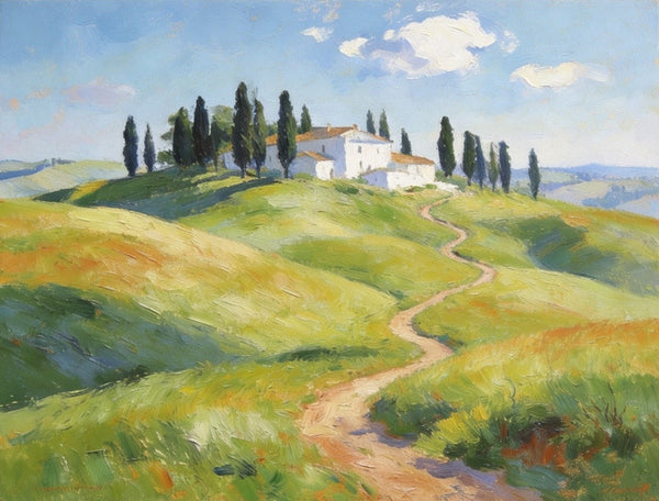 Summer Breeze Over the Tuscan Homestead, Buy Original Oil Paintings Online, Original Landscape Paintings, Small Canvas Wall Art Paintings, Hand Painted Canvas Art-ArtWorkCrafts.com