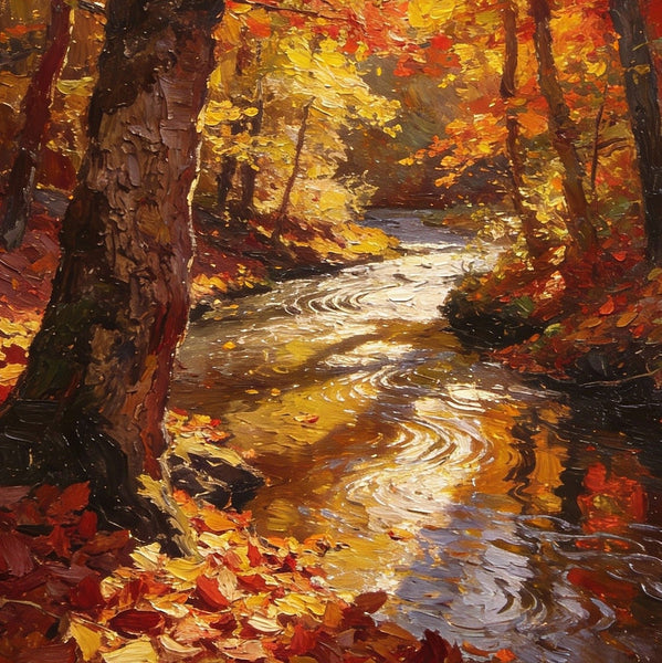 Original Artwork Small Paintings, A Brook through the Autumn Woods, Heavy Texture Wall Art Paintings, On Canvas Small Paintings, Hand Painted Canvas Art-ArtWorkCrafts.com