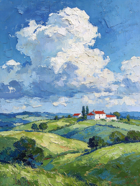 Country Hillside Under an Open Sky, Landscape Canvas Paintings, Impasto Paintings, Original Small Paintings on Canvas, Small Oil Paintings, Hand Painted Canvas Art-ArtWorkCrafts.com