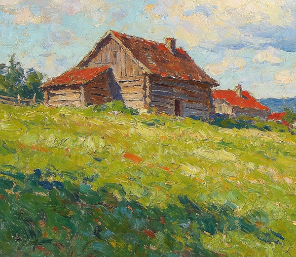 Cottages on the Green, Hand Painted Canvas Art, Small Landscape Paintings, Small Paintings on Canvas, Original Small Paintings on Canvas-ArtWorkCrafts.com