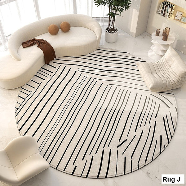 Modern Round Rugs for Bedroom, Dining Room Contemporary Round Rugs, Circular Modern Rugs under Chairs, Contemporary Modern Rug for Living Room-ArtWorkCrafts.com