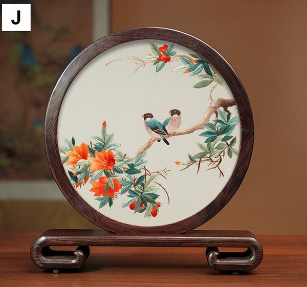 Unique Birthday Gift, Flower and Bird Embroidery Ornaments, Traditional Chinese Suzhou Silk Embroidered Ornament, Premium Souvenir, Exclusive Business Presents-ArtWorkCrafts.com