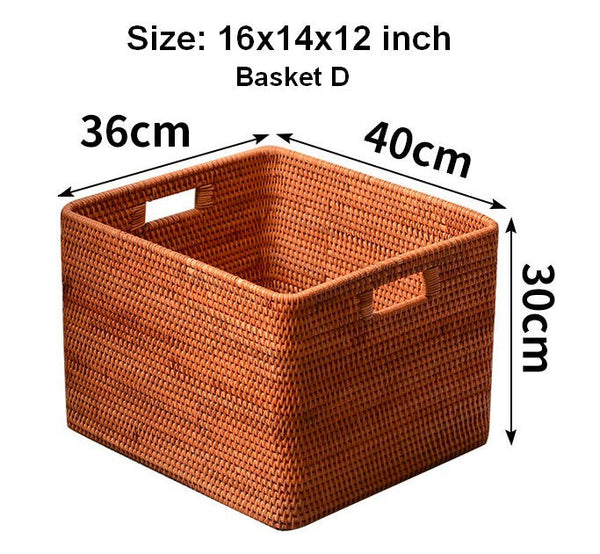Woven Rattan Storage Baskets for Kitchen, Rectangular Storage Basket, Wicker Storage Basket for Clothes, Storage Baskets for Bathroom, Kitchen Storage Basket-ArtWorkCrafts.com