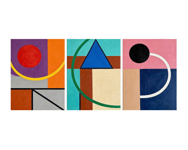Abstract Geometric Contemporary Artwork, Modern Paintings for Mid Century Living Room, Multi Panel Canvas Art-ArtWorkCrafts.com