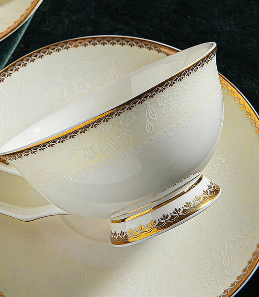 Bone China Porcelain Coffee Cup Set, White Ceramic Cups, Elegant British Ceramic Coffee Cups, Unique Tea Cup and Saucer in Gift Box-ArtWorkCrafts.com