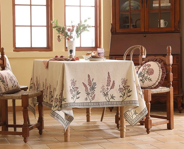 Beautiful Rectangle Tablecloth for Dining Table, Extra Large Modern Tablecloth, Spring Flower Rustic Table Cover, Square Linen Tablecloth for Coffee Table-ArtWorkCrafts.com