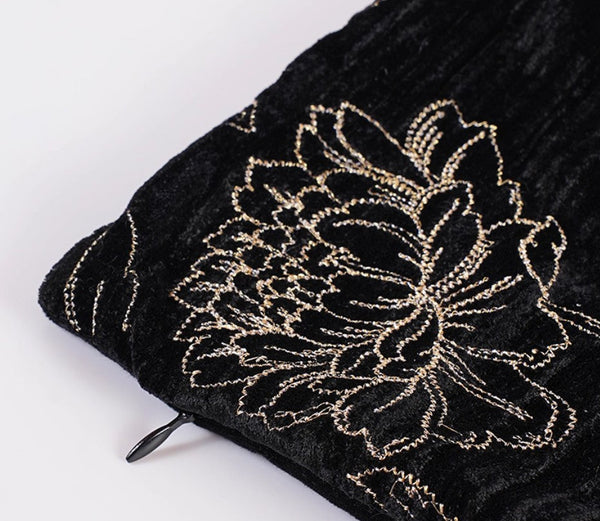 Contemporary Modern Sofa Pillows, Black Embroidery Flower Pattern Pillows for Couch, Decorative Throw Pillows for Bedroom, Large Modern Sofa Pillow for Dining Room