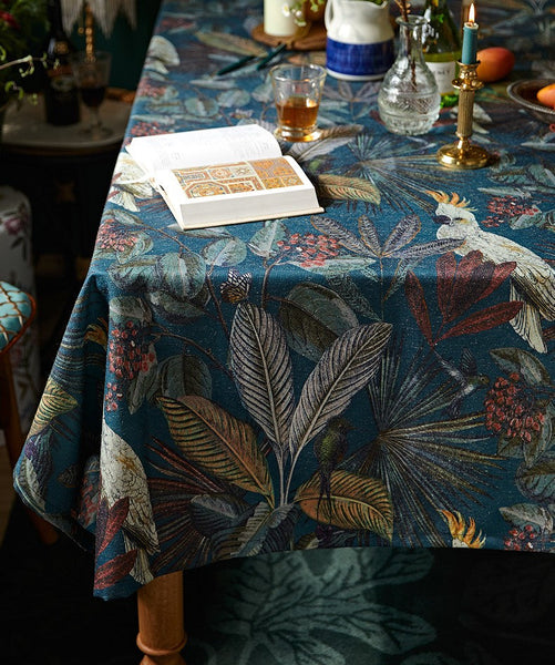 Large Modern Tablecloth Ideas for Dining Room Table, Tropical Rainforest Parrot Table Cover, Outdoor Picnic Tablecloth, Rectangular Tablecloth for Round Table-ArtWorkCrafts.com