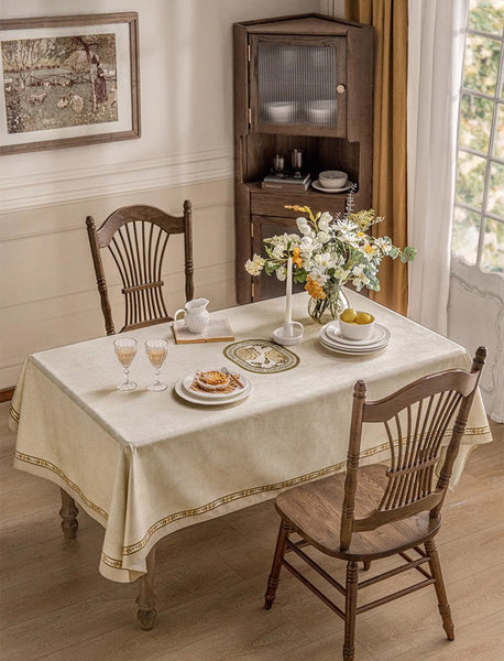 Cream Color Table Cover for Dining Room Table, French Style Tablecloth for Dining Table, Modern Rectangle Tablecloth for Oval Table-ArtWorkCrafts.com