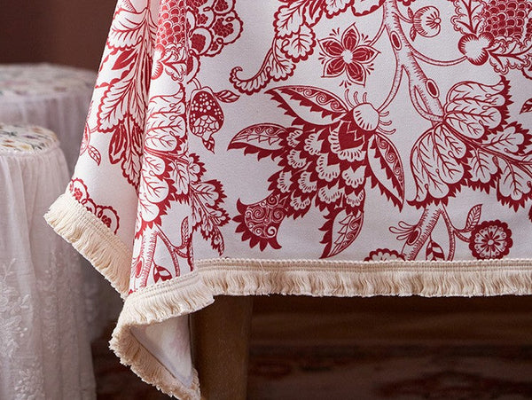 Flower Pattern Tablecloth for Holiday Decoration, Square Tablecloth for Round Table, Large Cotton Rectangle Tablecloth for Home Decoration, Farmhouse Table Cloth Dining Room Table-ArtWorkCrafts.com
