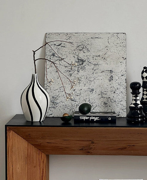 Water Holding Flower Vases, Black and White Striped Ceramic Vase, Porcelain Flower Vases, Modern Flower Vases on Table-ArtWorkCrafts.com