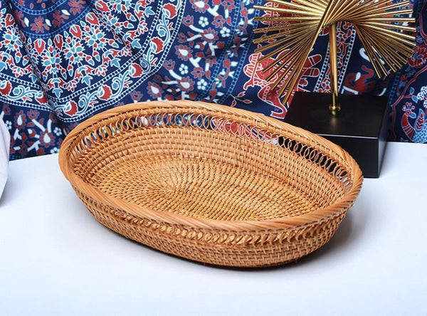 Rattan Storage Basket for Pantry, Round Storage Basket, Storage Baskets for Kitchen, Woven Storage Basket for Dining Room-ArtWorkCrafts.com