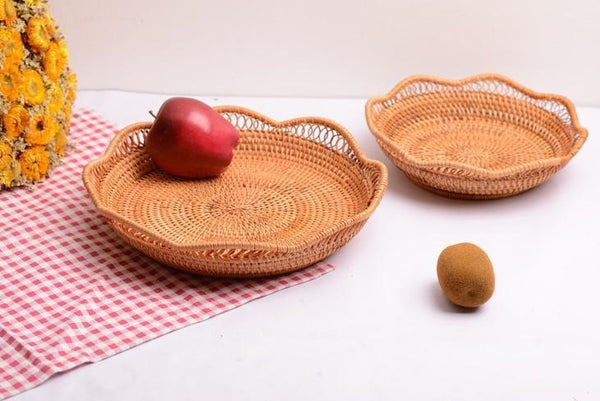 Woven Rattan Basket, Fruit Storage Basket, Woven Round Storage Basket, Storage Baskets for Kitchen-ArtWorkCrafts.com
