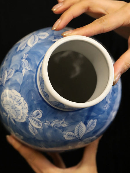 Centerpiece Ceramic Bouquet Vases, Handmade Modern Flower Vase, Large Flower Vases on Dining Table, Blue Porcelain Flower Vases-ArtWorkCrafts.com