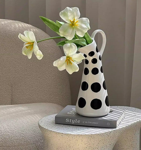 Ceramic Bud Vases, Small Flower Vases on Table, Black and White Polka Dot Flower Vase, Modern Porcelain Flower Vases, Handmade Water Holding Flower Vases-ArtWorkCrafts.com