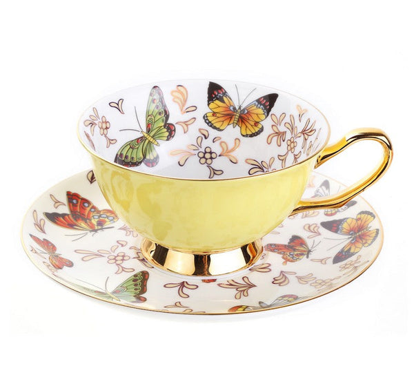 Unique Butterfly Coffee Cups and Saucers, Creative Butterfly Ceramic Coffee Cups, Beautiful British Tea Cups, Creative Bone China Porcelain Tea Cup Set-ArtWorkCrafts.com