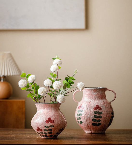 Rustic Pottery Flower Vases, Small Flower Vases on Table, Pink Bud Vases, Handmade Water Holding Flower Vases-ArtWorkCrafts.com