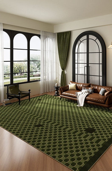 Living Room Contemporary Modern Rugs, Minimalist Geometric Rugs for Living Room, Green Absract Rugs for Bedroom, Mid Century Modern Rugs-ArtWorkCrafts.com