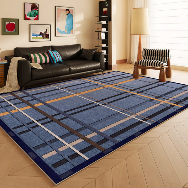 Living Room Rug Ideas, Mid Century Modern Rugs, Bedroom Modern Floor Carpet, Blue Modern Rug Designs, Contemporary Modern Rugs for Dining Room-ArtWorkCrafts.com