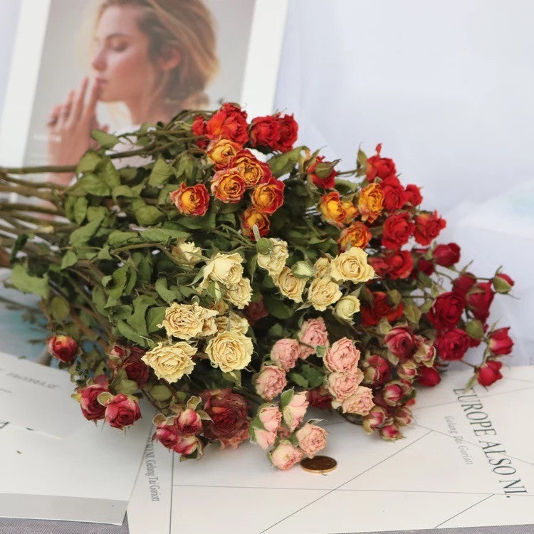 Dried Rose Flower Bouquet, Preserved Natural Rose Floral Arrangement, Handmade Home Decor Gift