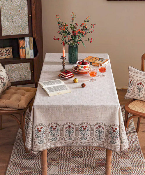 Rustic Farmhouse Table Cover for Kitchen, Flower Pattern Linen Tablecloth for Round Table, Modern Rectangle Tablecloth Ideas for Dining Room Table-ArtWorkCrafts.com