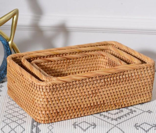 Woven Rectangular Basket for Shelves, Rattan Storage Basket, Storage Baskets for Bathroom, Woven Baskets for Living Room-ArtWorkCrafts.com