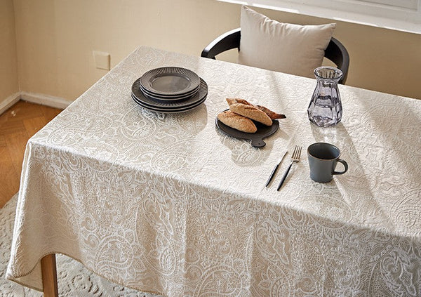 Simple Modern Rectangle Tablecloth for Dining Room Table, Cotton and Linen Flower Pattern Table Covers for Round Table, Square Tablecloth for Kitchen-ArtWorkCrafts.com