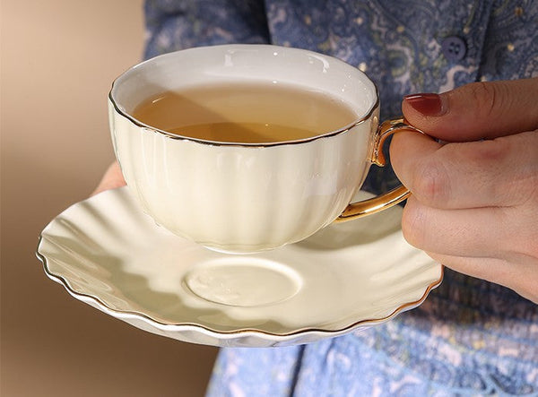 Elegant Macaroon Ceramic Coffee Cups, Beautiful British Tea Cups, Creative Porcelain Tea Cup Saucer Set of 2 Cups, 6.8 oz Tea Cup and Saucer in Gift Box as Birthday Gift-ArtWorkCrafts.com