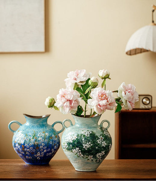 Centerpiece on Dining Table, Handmade Water Holding Flower Vases, Large Flower Vases on Table, Modern Pottery Flower Vases, Pottery Bud Vases-ArtWorkCrafts.com