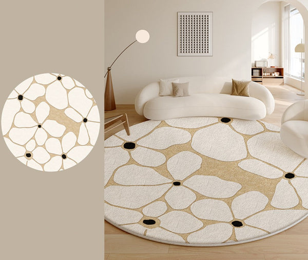 Flower Pattern Circular Modern Rugs under Chairs, Contemporary Modern Rugs for Living Room, Geometric Round Rugs for Dining Room, Bedroom Abstract Modern Area Rugs-ArtWorkCrafts.com