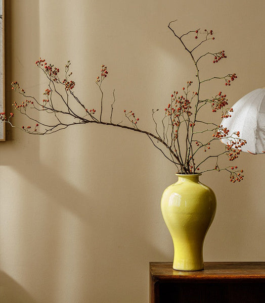 Handmade Water Holding Flower Vase, Yellow Flower Vases on Table, Ceramic Bud Vases, Porcelain Flower Vases-ArtWorkCrafts.com