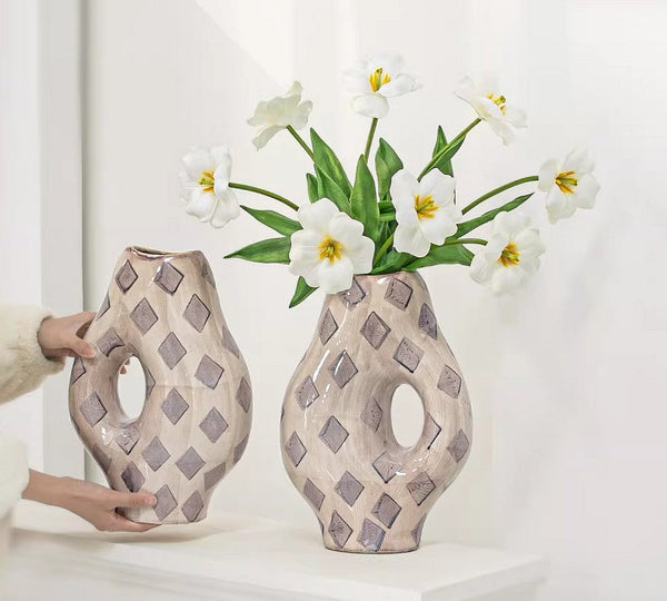 Porcelain Flower Vases, Flower Vases on Table, Contemporary Vases for Modern Home Decor, Ceramic Bouquet Vases, Dining Table Centerpiece-ArtWorkCrafts.com