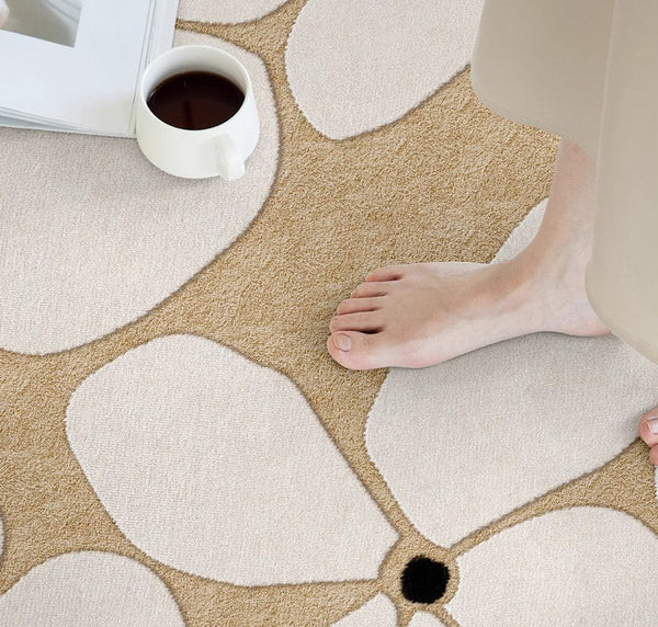 Flower Pattern Circular Modern Rugs under Chairs, Contemporary Modern Rugs for Living Room, Geometric Round Rugs for Dining Room, Bedroom Abstract Modern Area Rugs-ArtWorkCrafts.com