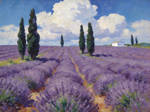 Small Landscape Paintings, Lavender Meadows, Provençal Summer, Original Wall Art Paintings, Original Artwork Small Paintings, On Canvas Small Paintings, Hand Painted Canvas Art-ArtWorkCrafts.com