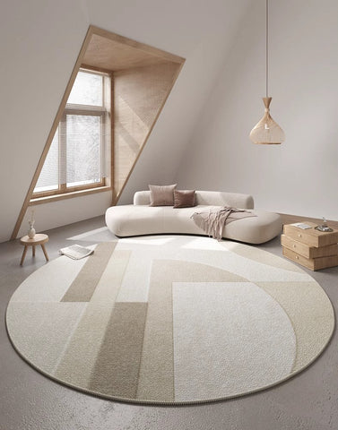 Contemporary Modern Rug Ideas for Living Room, Round Rugs under Coffee Table, Large Modern Round Rugs for Dining Room, Circular Modern Rugs for Bedroom-ArtWorkCrafts.com