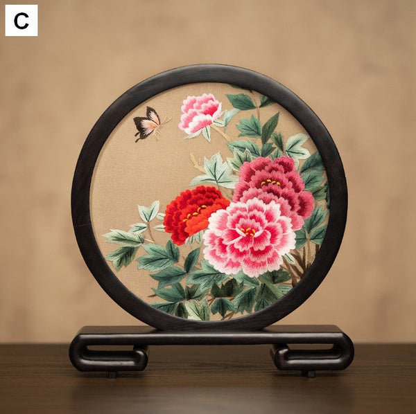 Unique Birthday Gift, Traditional Chinese Suzhou Embroidery Ornament, Exclusive Business Present Flower and Butterfly Embroidered Decor, Premium Souvenir-ArtWorkCrafts.com