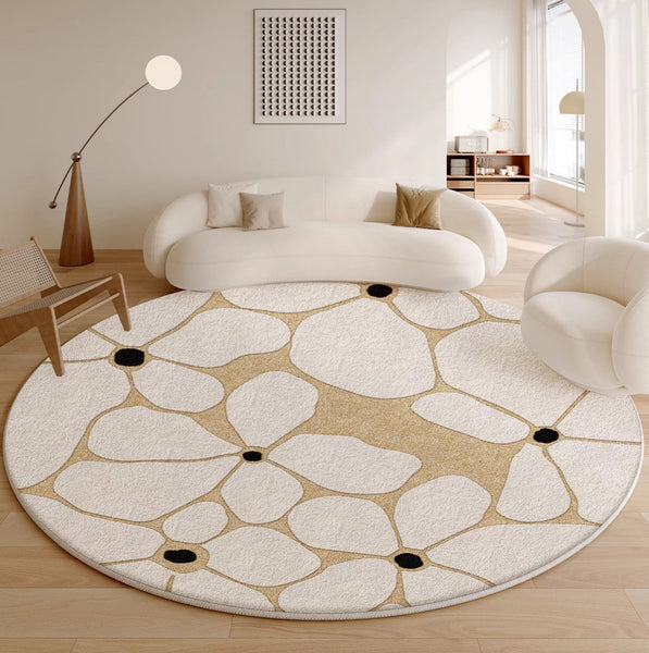 Flower Pattern Circular Modern Rugs under Chairs, Contemporary Modern Rugs for Living Room, Geometric Round Rugs for Dining Room, Bedroom Abstract Modern Area Rugs-ArtWorkCrafts.com