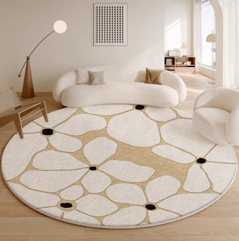 Flower Pattern Circular Modern Rugs under Chairs, Contemporary Modern Rugs for Living Room, Geometric Round Rugs for Dining Room, Bedroom Abstract Modern Area Rugs