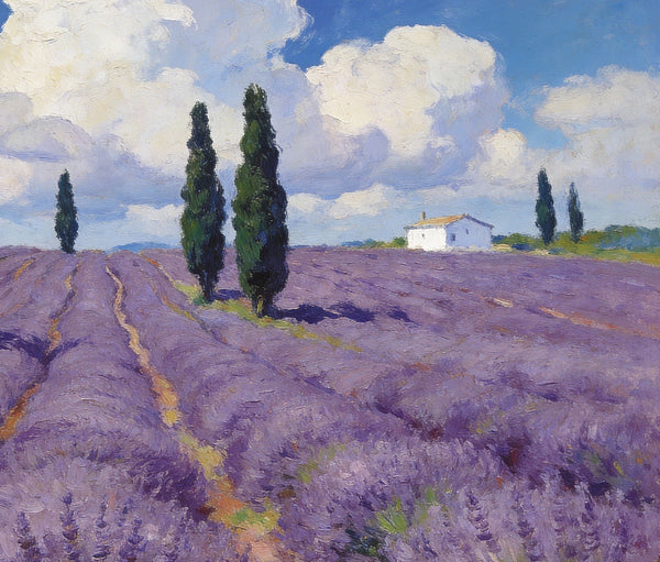 Small Landscape Paintings, Lavender Meadows, Provençal Summer, Original Wall Art Paintings, Original Artwork Small Paintings, On Canvas Small Paintings, Hand Painted Canvas Art-ArtWorkCrafts.com