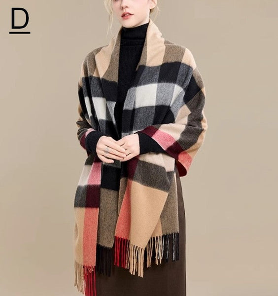 Checkered Fashion Scarf, Warm Cape, Gifts for Her, Long Wool Scarf, Soft Wool Scarf for Women, Evening Wrap, Christmas Gift, Winter Shawl, Elegant Shawl-ArtWorkCrafts.com