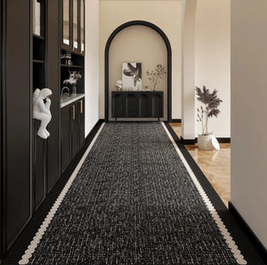 Easy Care Long Hallway Runners, Extra Long Narrow Runner Rugs, Modern Entryway Runner Rug Ideas, Geometric Modern Long Hallway Runners, Black Contemporary Runner Rugs-ArtWorkCrafts.com