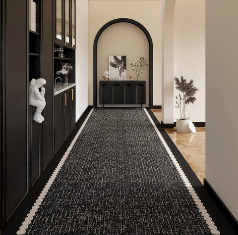 Easy Care Long Hallway Runners, Extra Long Narrow Runner Rugs, Modern Entryway Runner Rug Ideas, Geometric Modern Long Hallway Runners, Black Contemporary Runner Rugs-ArtWorkCrafts.com