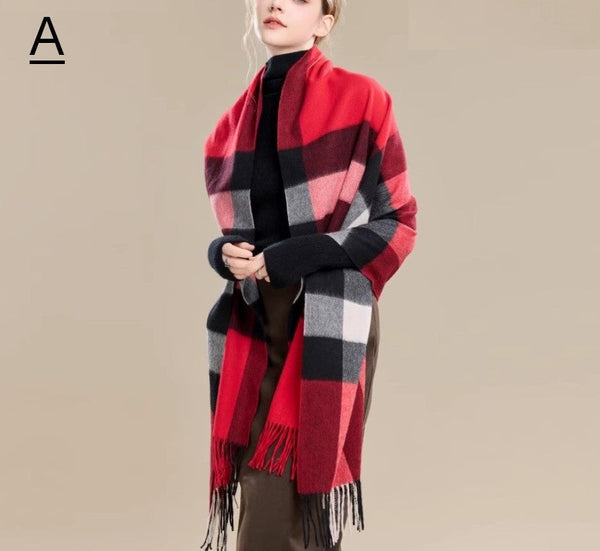 Long Wool Scarf, Soft Wool Scarf for Women, Checkered Fashion Scarf, Warm Cape, Gifts for Her, Evening Wrap, Christmas Gift, Winter Shawl, Elegant Shawl-ArtWorkCrafts.com