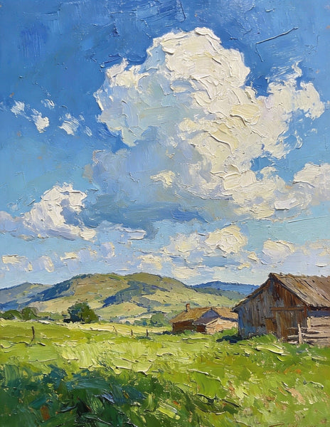 Original Small Paintings, Summer Landscape, Trees, Grass and Cloud Shadows, Landscape Artwork Canvas Paintings, Small Oil Paintings, Small Wall Paintings-ArtWorkCrafts.com