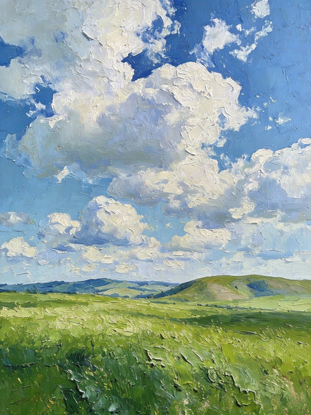 Small Wall Paintings, Grassy Hills Under a Cloudy Sky, Landscape Artwork, Original Small Paintings, Small Oil Paintings, Original Small Paintings-ArtWorkCrafts.com