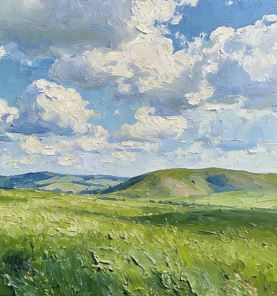 Small Wall Paintings, Grassy Hills Under a Cloudy Sky, Landscape Artwork, Original Small Paintings, Small Oil Paintings, Original Small Paintings-ArtWorkCrafts.com